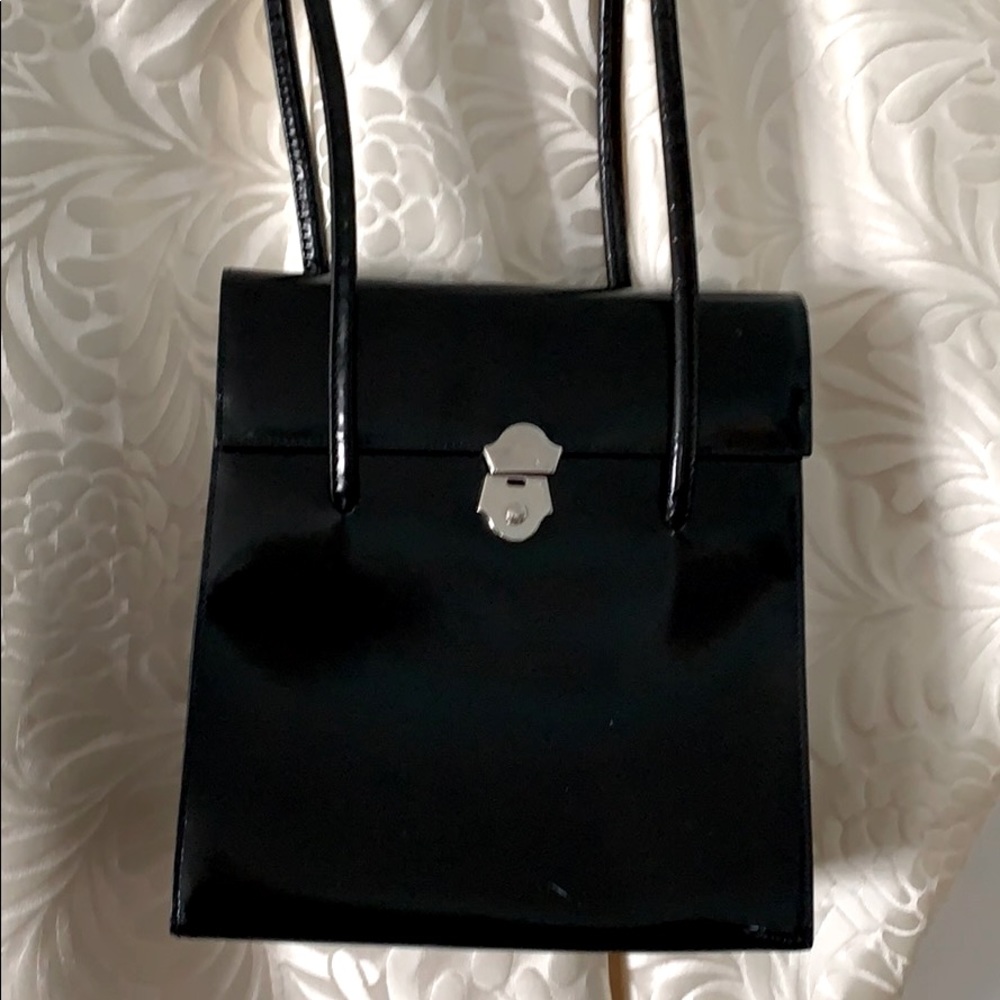 Furla black patent leather shoulder bag